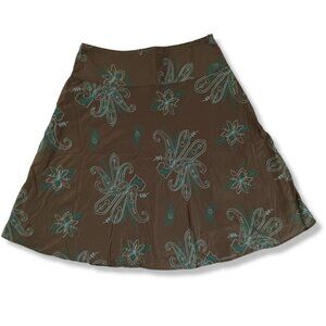 Knee Length Skirt Tribal Olive Army Green Embroidered Cotton A-line Size 6